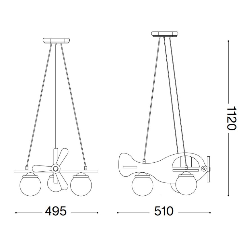 Ideal Lux - Dječji luster na sajli AVION 3xE27/28W/230V crvena