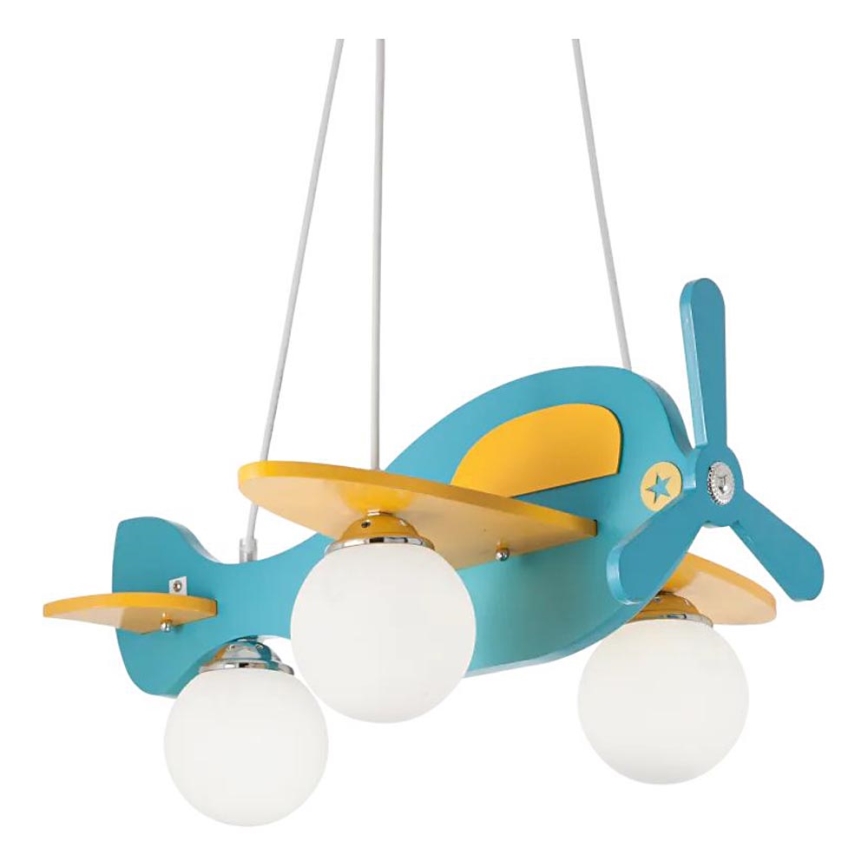 Ideal Lux - Dječji luster na sajli AVION 3xE27/28W/230V plava