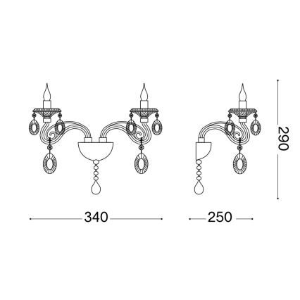 Ideal Lux - Kristalna zidna lampa NEGRESCO 2xE14/28W/230V zlatna