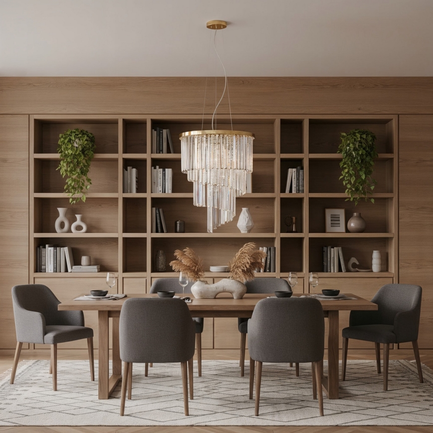 Ideal Lux - Kristalni luster na sajli CARLTON 12xE14/40W/230V pr. 50 cm zlatna