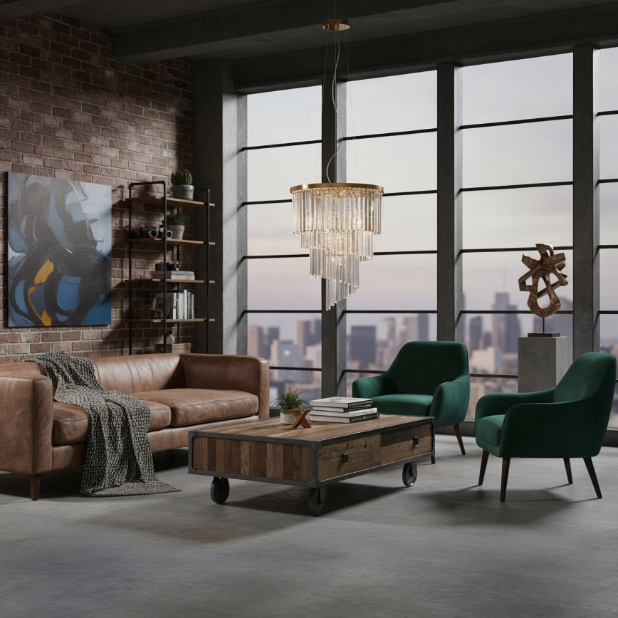 Ideal Lux - Kristalni luster na sajli CARLTON 12xE14/40W/230V pr. 50 cm zlatna