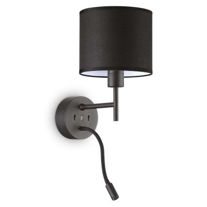 Ideal Lux - LED Fleksibilna lampa s grlom za žarulju SET UP 1xE27/42W + LED/3W/230V CRI 90 USB crna