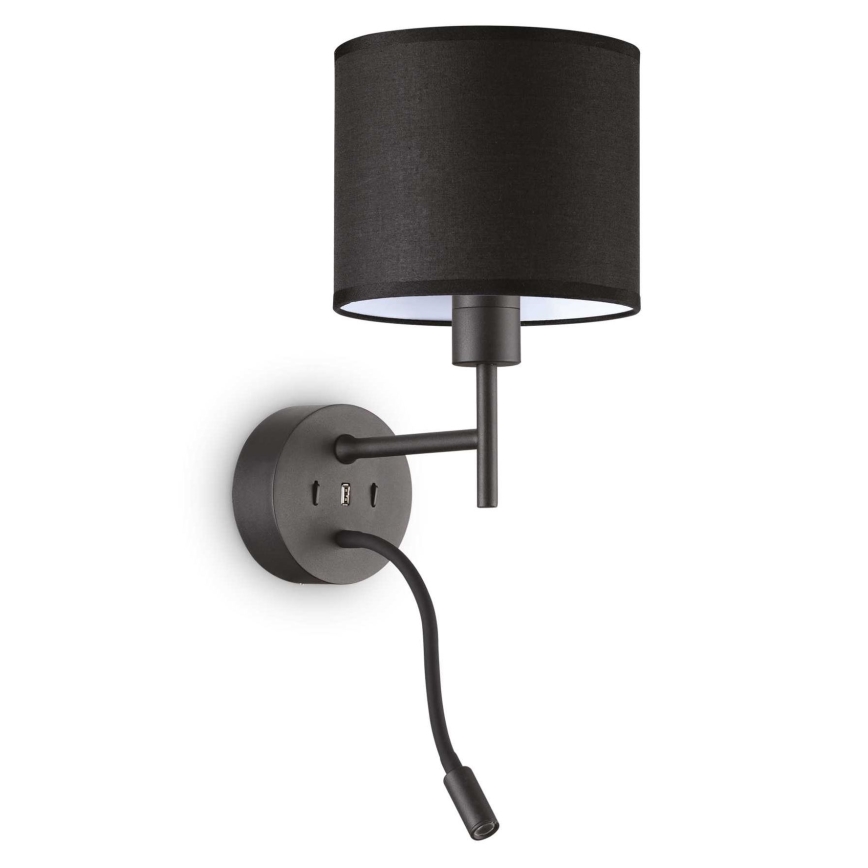 Ideal Lux - LED Fleksibilna lampa s grlom za žarulju SET UP 1xE27/42W + LED/3W/230V CRI 90 USB crna