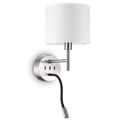 Ideal Lux - LED Fleksibilna lampa s grlom za žarulju SET UP 1xE27/42W + LED/3W/230V CRI 90 USB sjajni krom