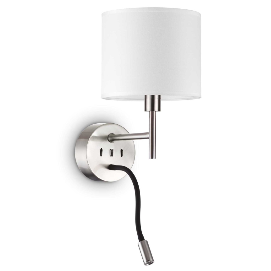 Ideal Lux - LED Fleksibilna lampa s grlom za žarulju SET UP 1xE27/42W + LED/3W/230V CRI 90 USB sjajni krom