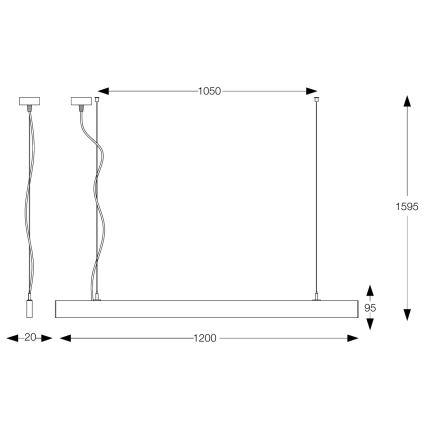 Ideal Lux - LED luster na čeličnom užetu LINUS LED/32W/230V 3000K CRI 90 120 cm crni