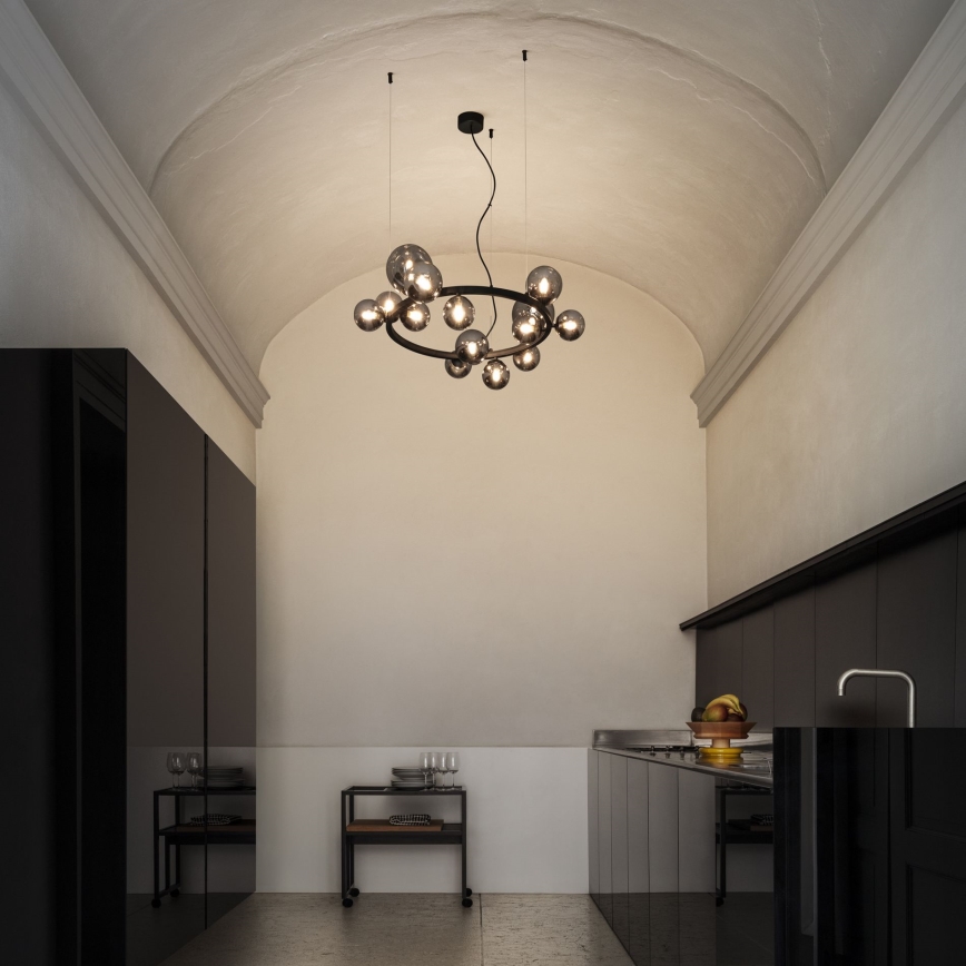 Ideal Lux - LED Luster na sajli PERLAGE 14xG9/3W/230V pr. 85 cm crna/dimna