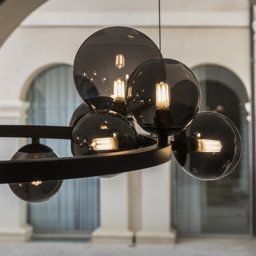 Ideal Lux - LED Luster na sajli PERLAGE 14xG9/3W/230V pr. 85 cm crna/dimna