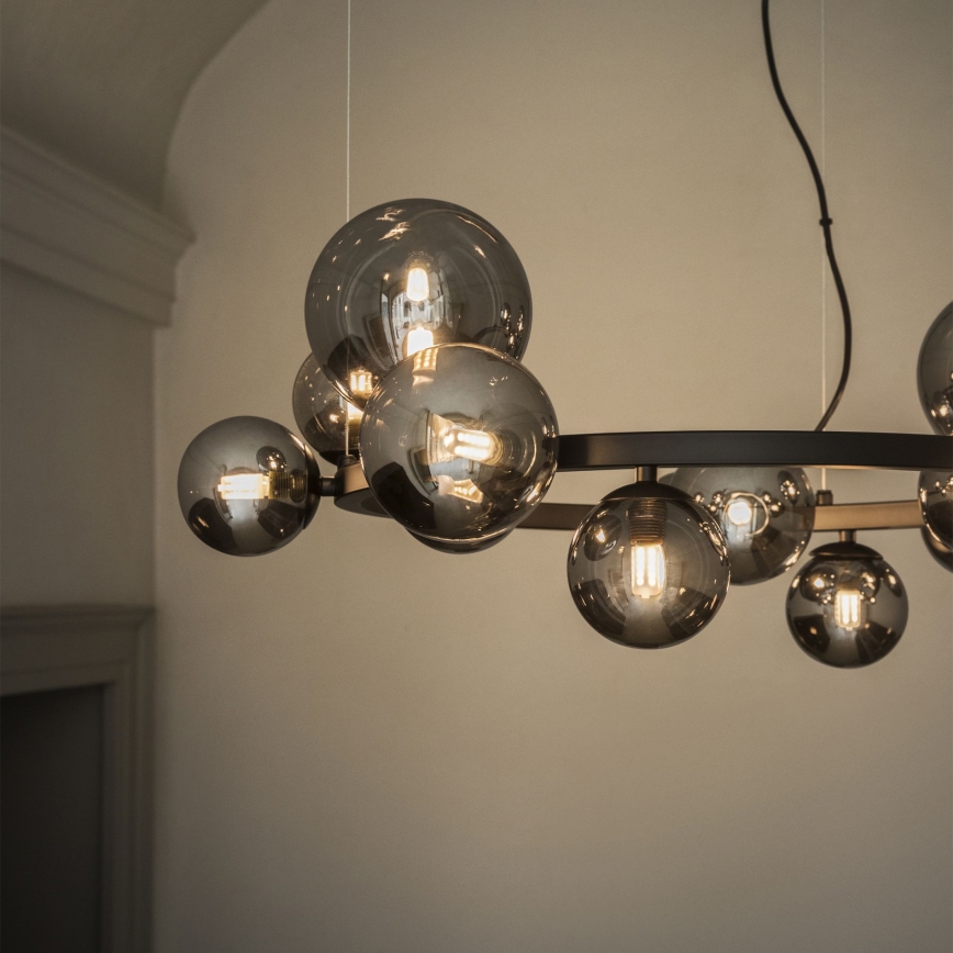 Ideal Lux - LED Luster na sajli PERLAGE 14xG9/3W/230V pr. 85 cm crna/dimna
