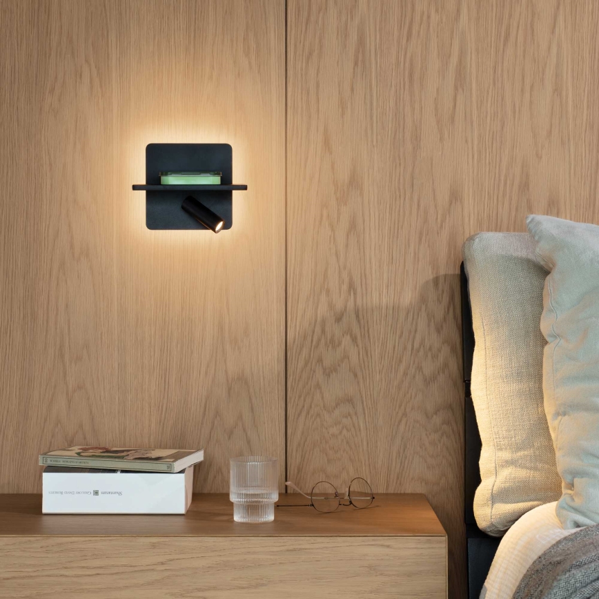Ideal Lux - LED zidna reflektorska svjetiljka PIANO LED/10W/230V CRI 90 USB crna