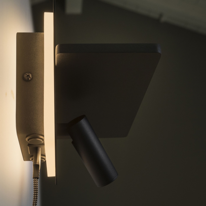 Ideal Lux - LED zidna reflektorska svjetiljka PIANO LED/10W/230V CRI 90 USB crna