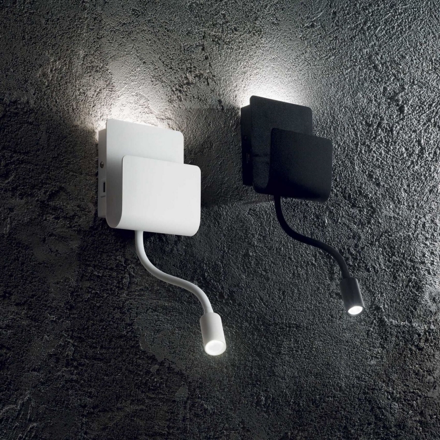 Ideal Lux - LED Zidna reflektorska svjetiljka s fleksibilnom lampicom PROBE LED/9,5W/230V USB CRI 90 bijela