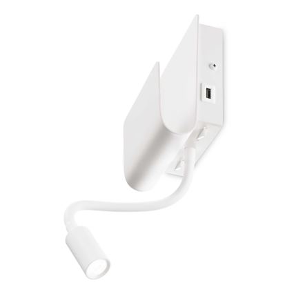 Ideal Lux - LED Zidna reflektorska svjetiljka s fleksibilnom lampicom PROBE LED/9,5W/230V USB CRI 90 bijela