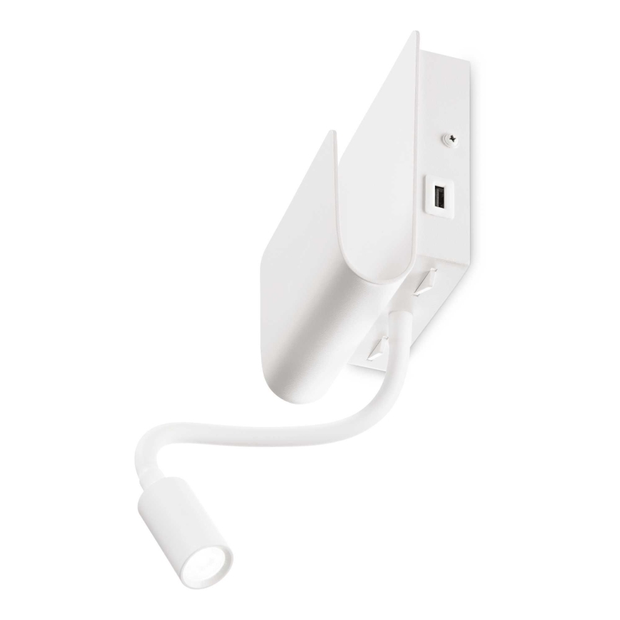 Ideal Lux - LED Zidna reflektorska svjetiljka s fleksibilnom lampicom PROBE LED/9,5W/230V USB CRI 90 bijela