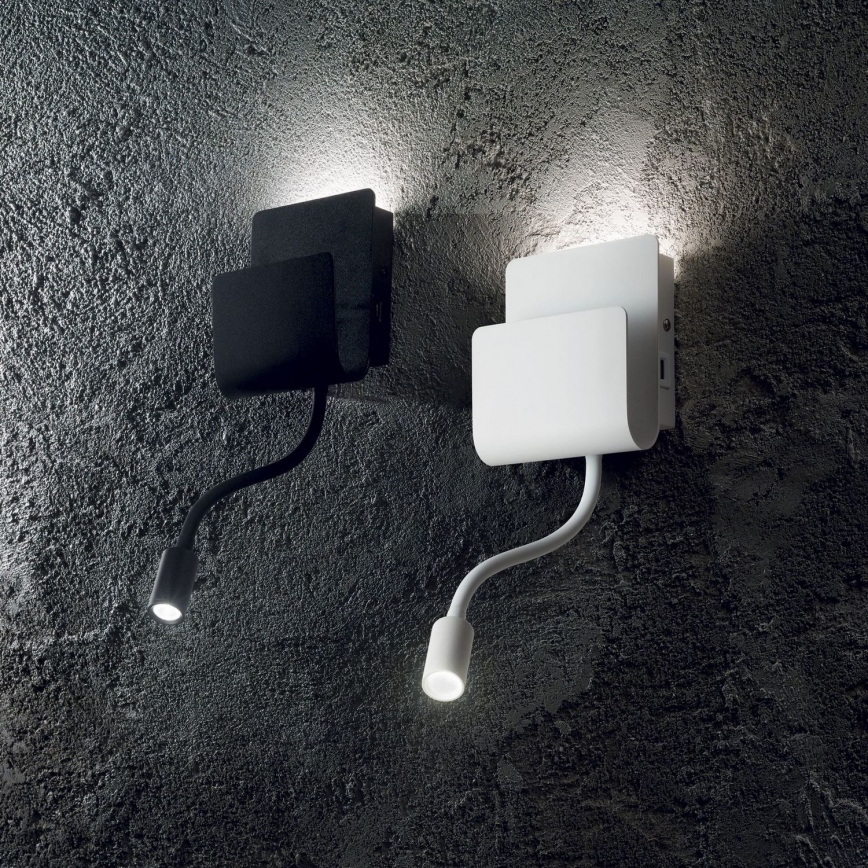 Ideal Lux - LED Zidna reflektorska svjetiljka s fleksibilnom lampicom PROBE LED/9,5W/230V USB CRI 90 crna