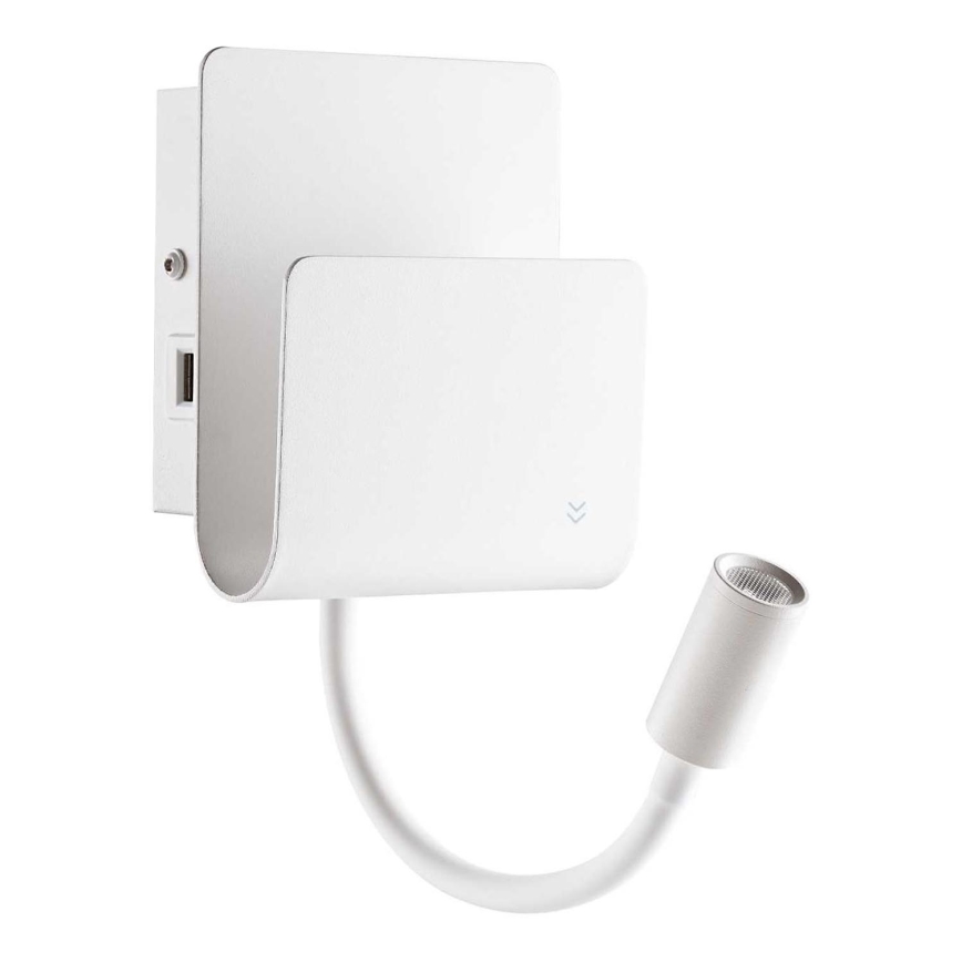 Ideal Lux - LED Zidna reflektorska svjetiljka s fleksibilnom lampicom PROBE LED/9,5W/230V USB CRI 90 bijela