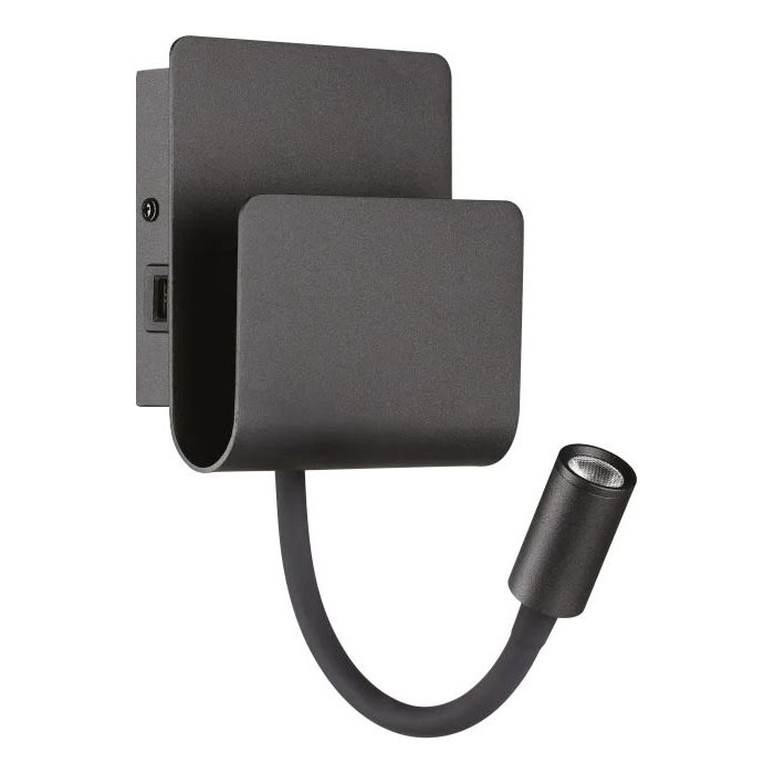 Ideal Lux - LED Zidna reflektorska svjetiljka s fleksibilnom lampicom PROBE LED/9,5W/230V USB CRI 90 crna