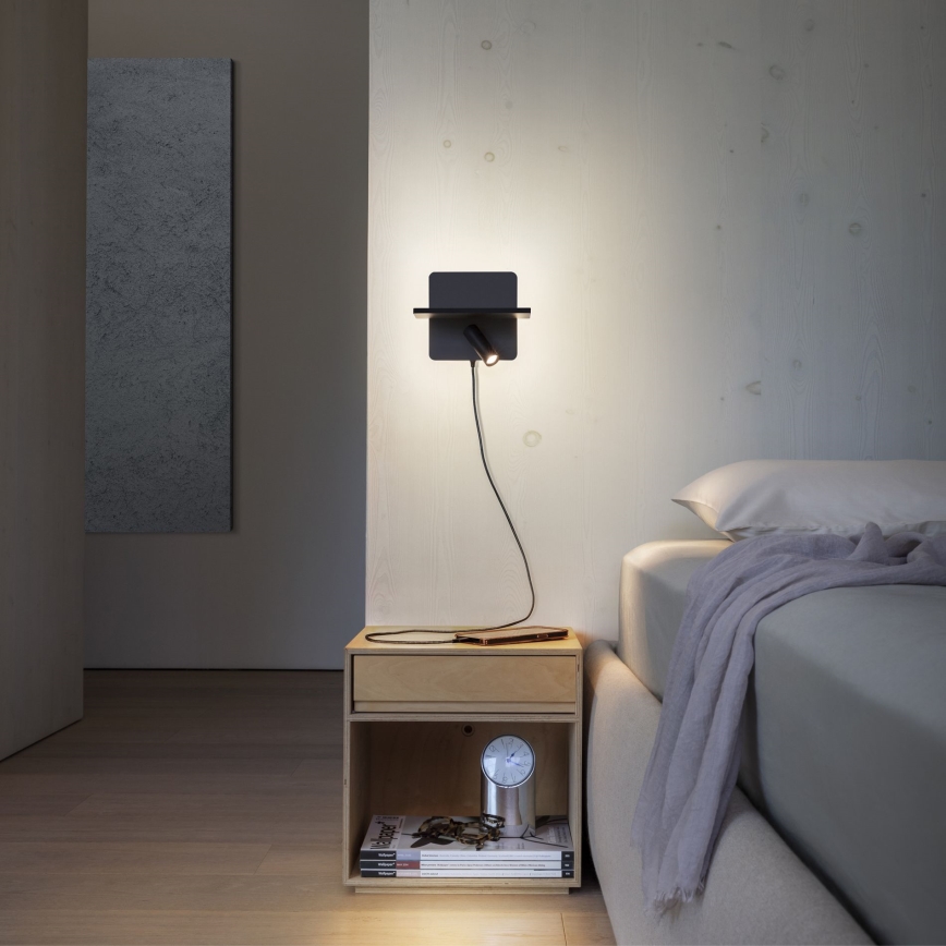 Ideal Lux - LED zidna reflektorska svjetiljka PIANO LED/11,5W/230V USB crna