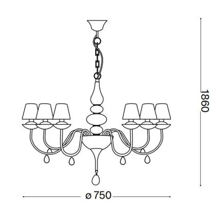 Ideal Lux - Luster na lancu BLANCHE 6xE14/4W/230V pr. 75 cm crna