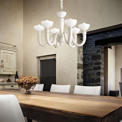 Ideal Lux - Luster na lancu BON BON 8xE14/28W/230V Ø 95,5 cm bijela