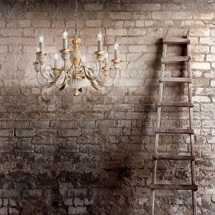 Ideal Lux - Luster na lancu FIRENZE 8xE14/40W/230V pr. 64 cm bijela/zlatna