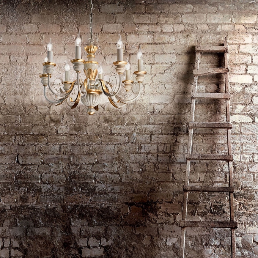 Ideal Lux - Luster na lancu FIRENZE 8xE14/40W/230V pr. 64 cm bijela/zlatna