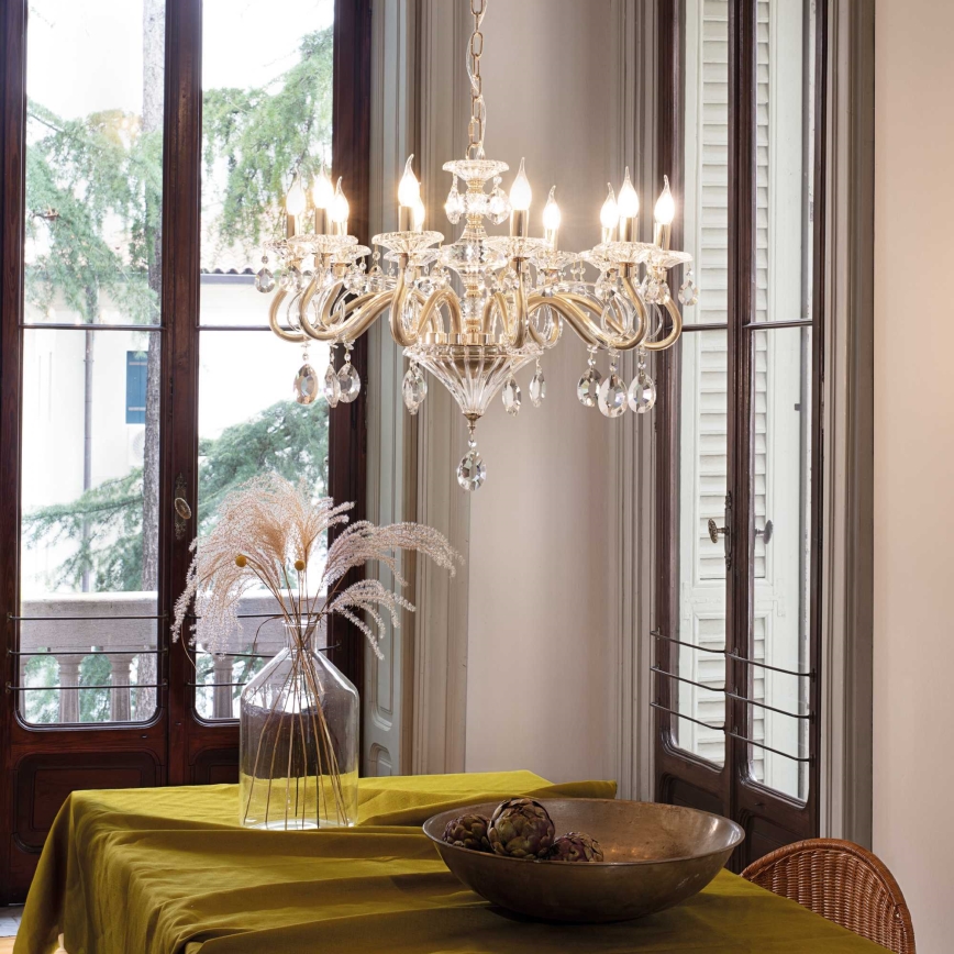 Ideal Lux - Kristalni luster na lancu NEGRESCO 10xE14/28W/230V pr. 85 cm zlatna