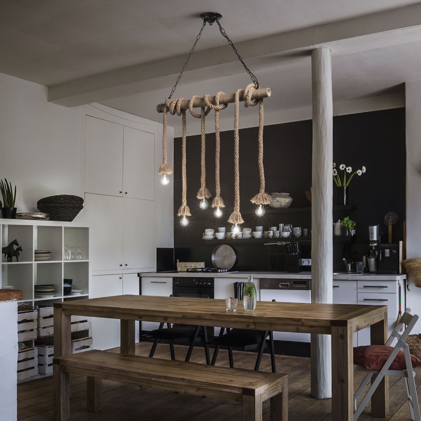 Ideal Lux - Luster na sajli CANAPA 6xE27/15W/230V smeđa