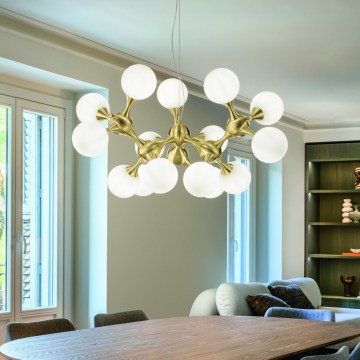 Ideal Lux - Luster na sajli NODI 15xE14/28W/230V promjer 105 cm mesing/bijela
