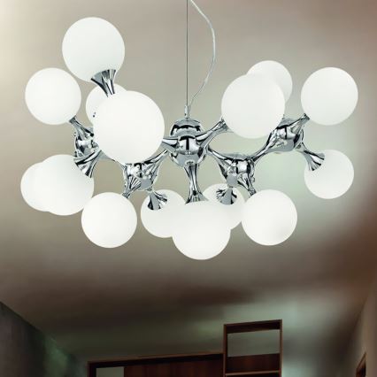 Ideal Lux - Luster na sajli NODI 15xE14/28W/230V Ø 105 cm sjajni krom/bijela