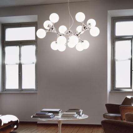 Ideal Lux - Luster na sajli NODI 15xE14/28W/230V Ø 105 cm sjajni krom/bijela