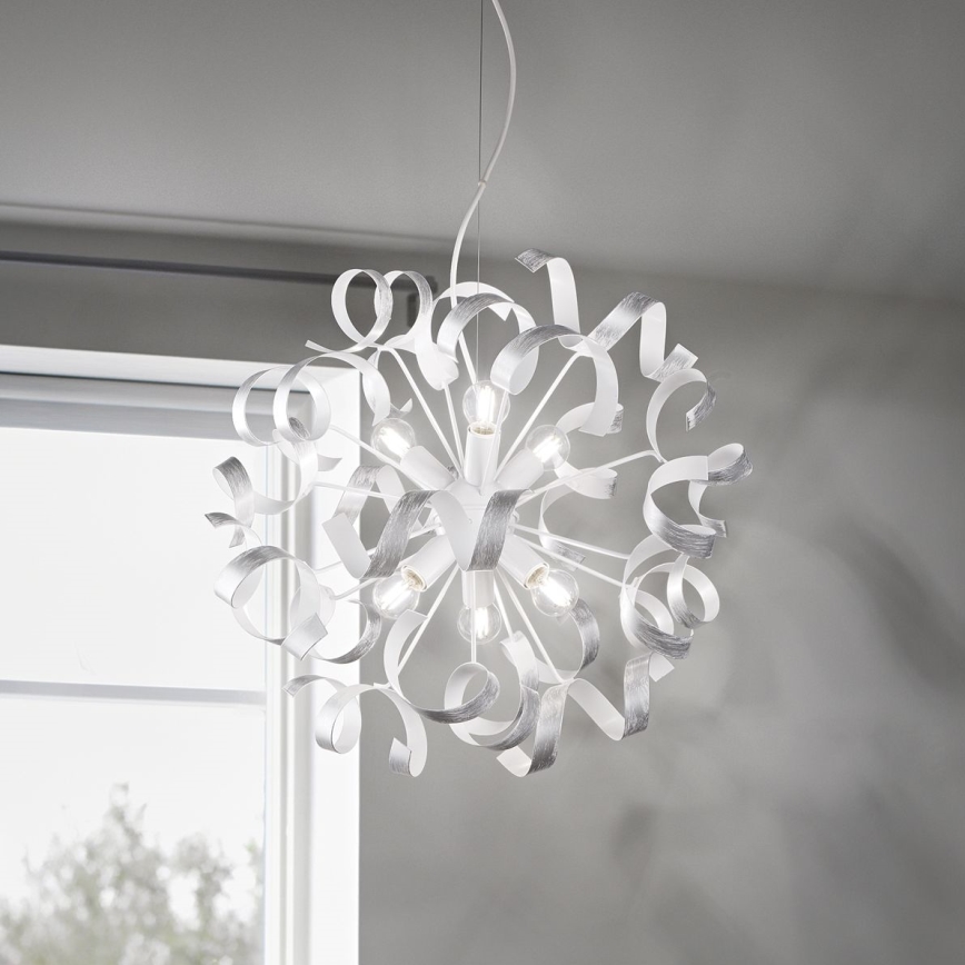 Ideal Lux - Luster na sajli VORTEX 6xE14/40W/230V pr. 53 cm srebrna/patina