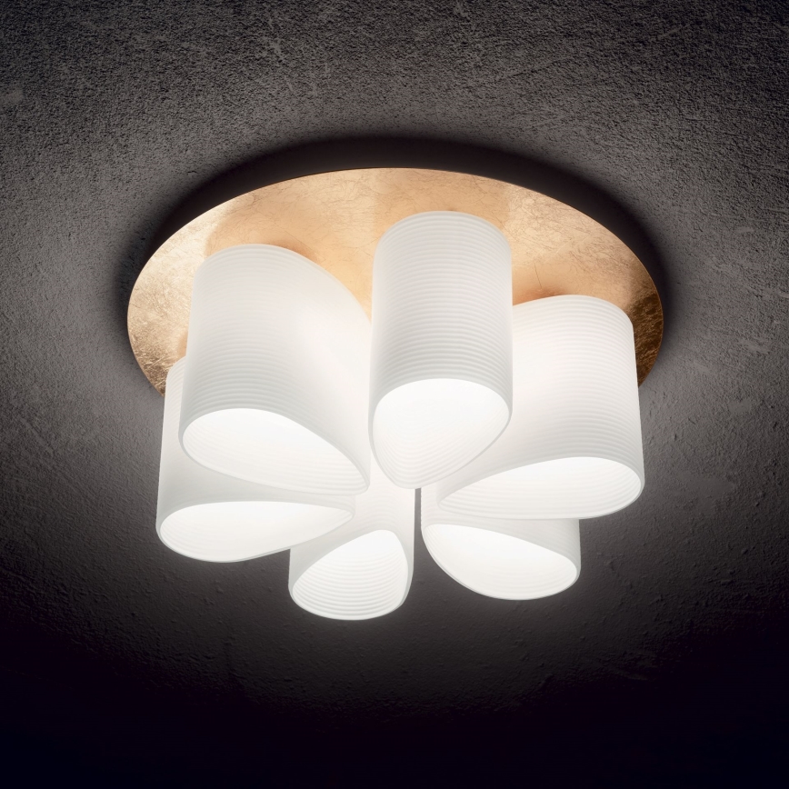 Ideal Lux - Stropna svjetiljka DAISY 6xE27/52W/230V pr. 60 cm zlatna/bijela