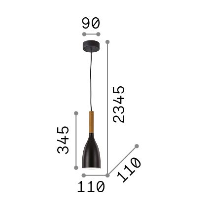 Ideal Lux - Viseća svjetiljka na kabelu MANHATTAN 1xE14/40W/230V Ø 11 cm crna/bukva