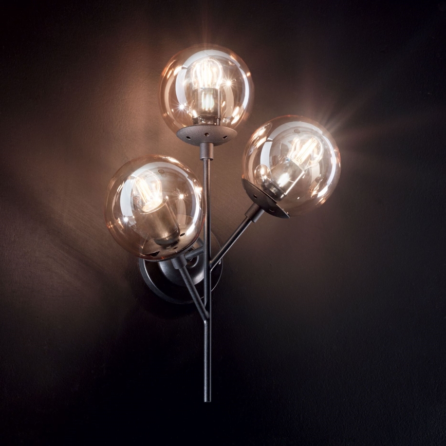 Ideal Lux - Zidna lampa KEPLER 3xE27/42W/230V crna/dimna
