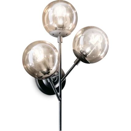 Ideal Lux - Zidna lampa KEPLER 3xE27/42W/230V crna/dimna