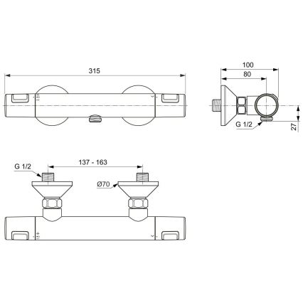 Ideal Standard A7201AA - Termostatska tuš baterija CERATHERM T25 sjajni krom