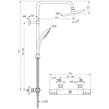 Ideal Standard A7208AA - Set za tuširanje s termostatskom miješalicom CERATHERM T25 u sjajnom kromu