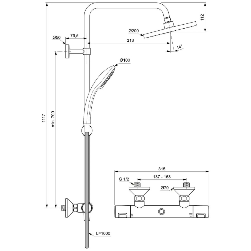 Ideal Standard A7208AA - Set za tuširanje s termostatskom miješalicom CERATHERM T25 u sjajnom kromu