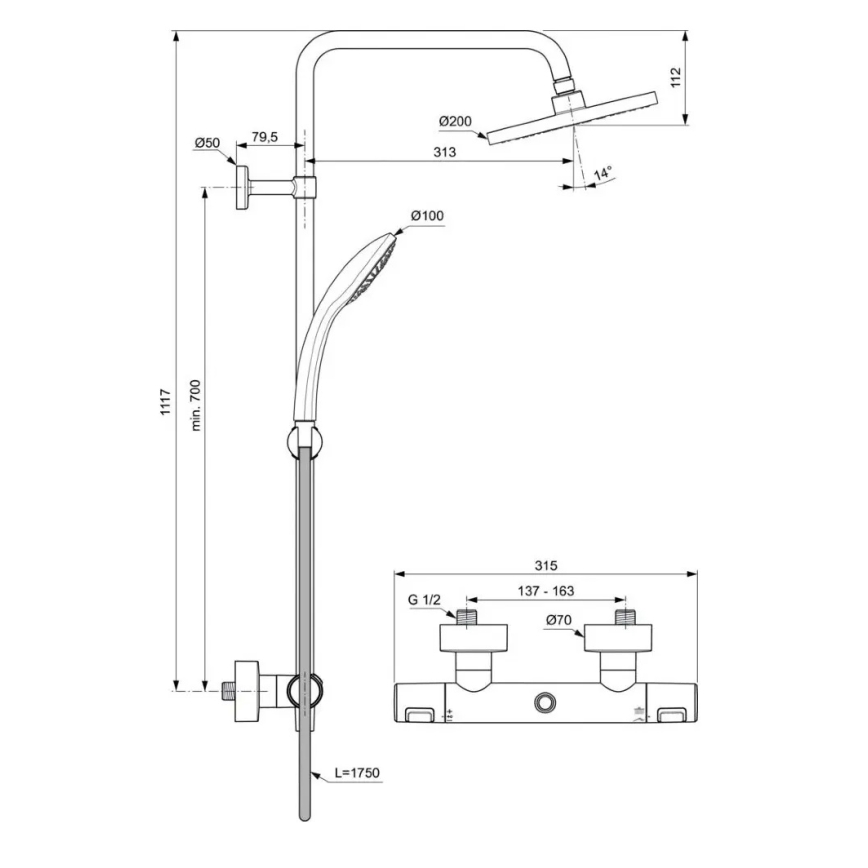 Ideal Standard A7545XG - Tuš set s termostatskom miješalicom CERATHERM T25, mat crne boje