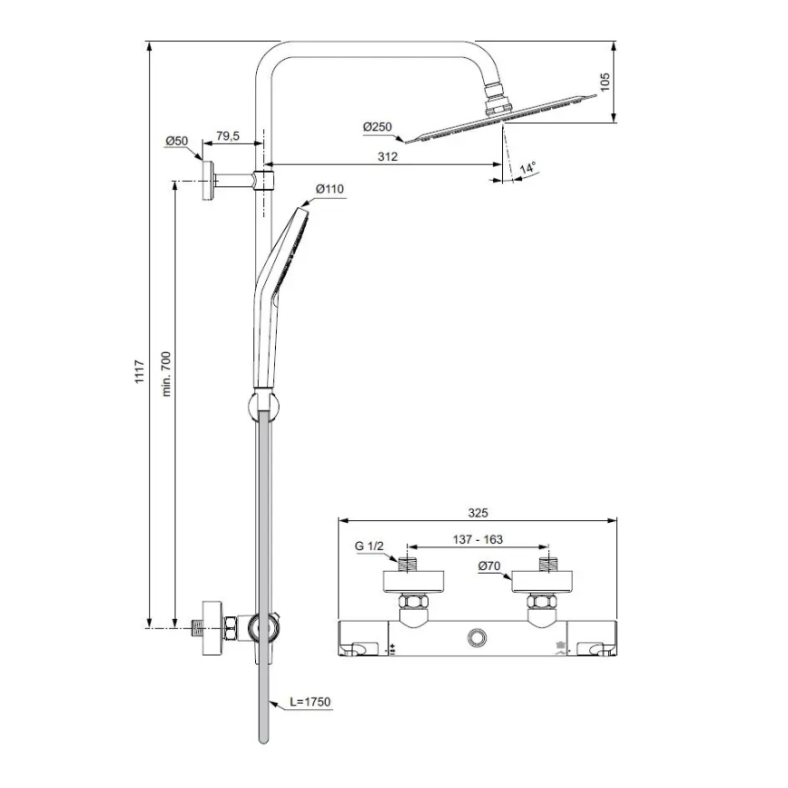 Ideal Standard A7565AA - Set za tuširanje s termostatskom miješalicom CERATHERM T50, sjajni krom
