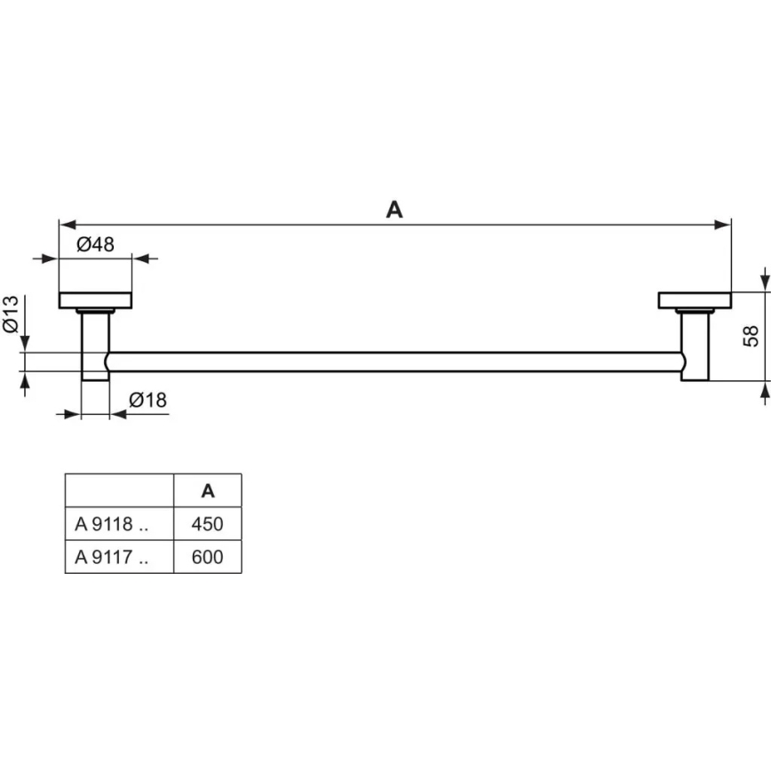 Ideal Standard A9117AA - Zidni držač za ručnike IOM, 60 cm, sjajni krom