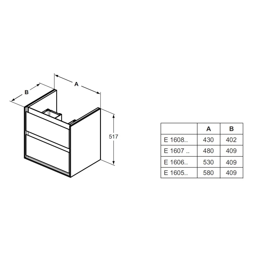 Ideal Standard E1606B2 - Kupaonski ormarić ispod umivaonika CONNECT AIR 53x40,9 cm bijela