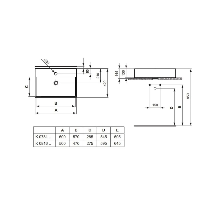 Ideal Standard K081601 - Nadgradni umivaonik STRADA 50x42 cm keramika/bijela