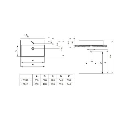 Ideal Standard K081601 - Nadgradni umivaonik STRADA 60x42 cm keramika/bijela