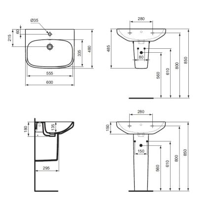 Ideal Standard T470501 - Zidni umivaonik I.LIFE A 60x48 cm keramika/bijela