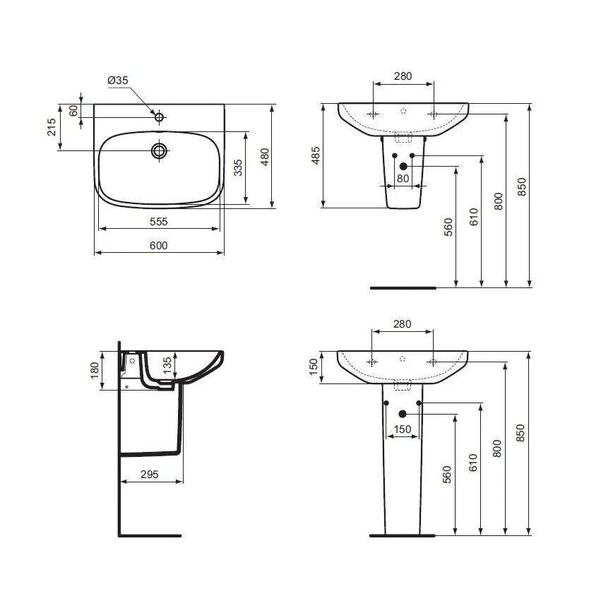 Ideal Standard T470501 - Zidni umivaonik I.LIFE A 60x48 cm keramika/bijela