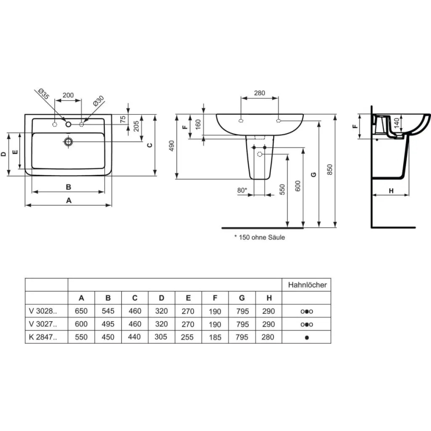 Ideal Standard V302701 - Zavjesni umivaonik EUROVIT 60x46 cm keramika/bijela