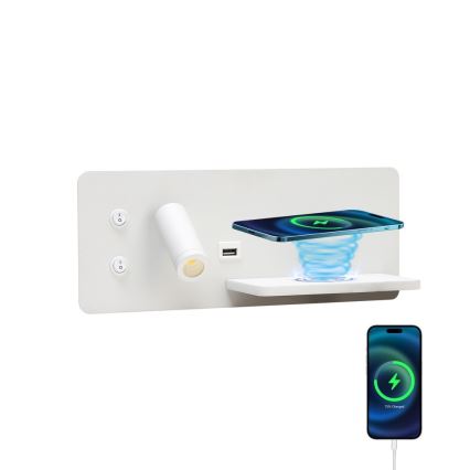 Immax 08285L - LED Zidna reflektorska svjetiljka s policom, USB portom i bežičnim punjenjem Be PREPARE LED/3W/230V + LED/3W bijela