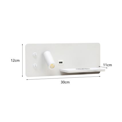 Immax 08285L - LED Zidna reflektorska svjetiljka s policom, USB portom i bežičnim punjenjem Be PREPARE LED/3W/230V + LED/3W bijela